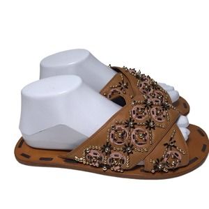 Sam Edelman Beaded Leather Criss-Cross Style Flats/Sandals Brown Women's 9M